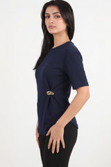 Blouse Avec Détail Accessoire — Bleu Marine