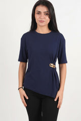 Blouse Avec Détail Accessoire — Bleu Marine
