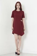 Robe Manches Courtes Avec Détail Accessoire — Bordeaux