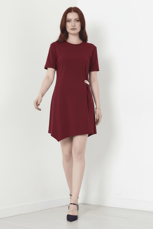 Korte Jurk Met Accessoiredetail – Bordeaux