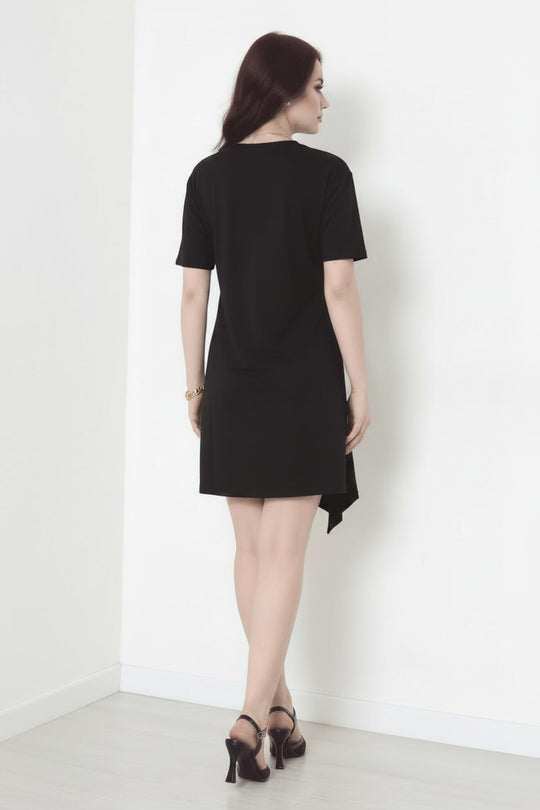 Kurzarmkleid Mit Accessoire‑Detail – Schwarz