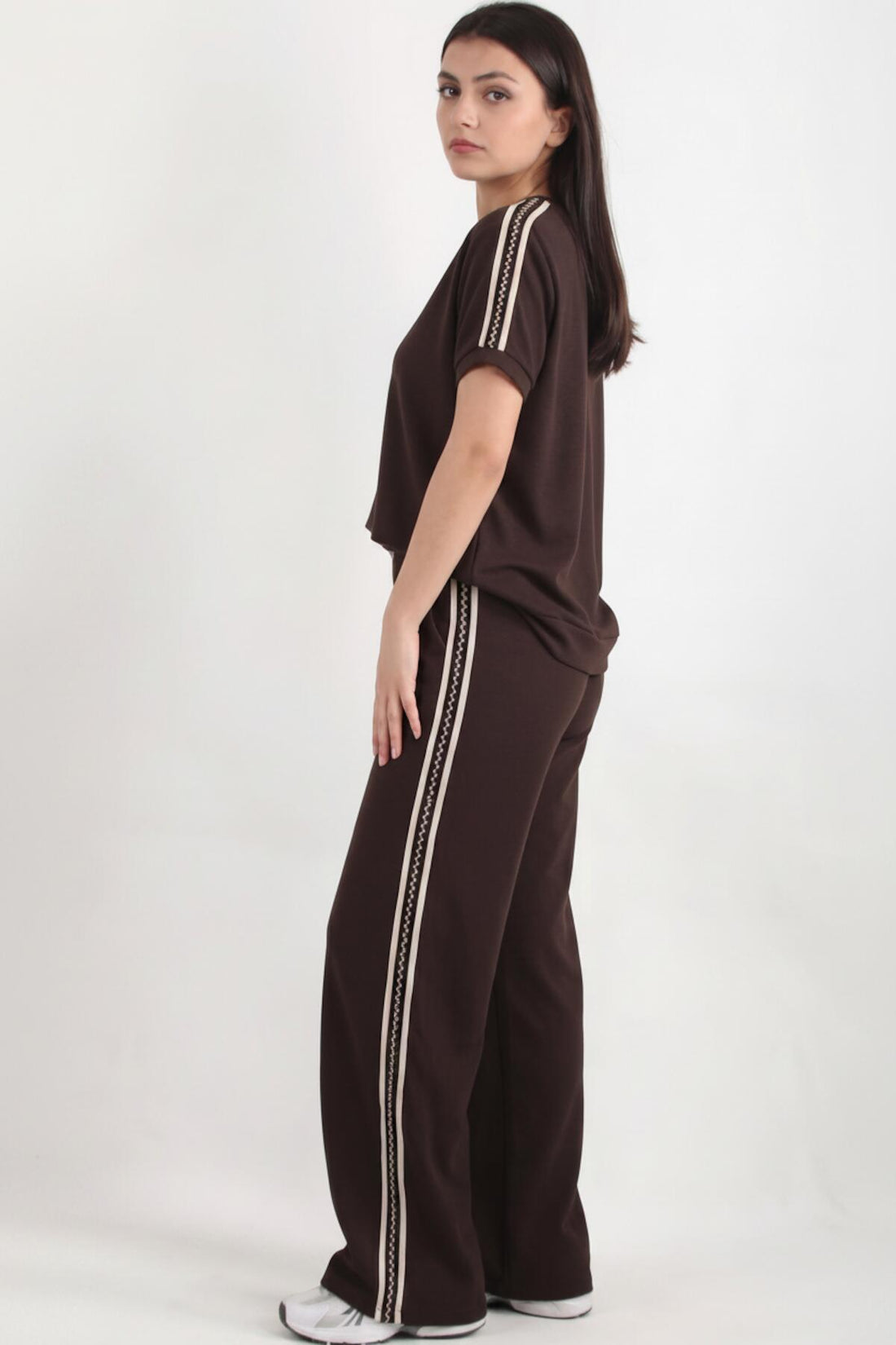 Ensemble Demi‑Zip Avec Bande Latérale — Marron