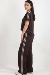 Ensemble Demi‑Zip Avec Bande Latérale — Marron