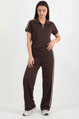 Ensemble Demi‑Zip Avec Bande Latérale — Marron