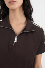 Ensemble Demi‑Zip Avec Bande Latérale — Marron