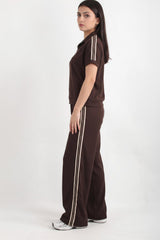 Ensemble Demi‑Zip Avec Bande Latérale — Marron