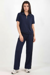 Ensemble Demi‑Zip Avec Bande Latérale — Bleu Marine