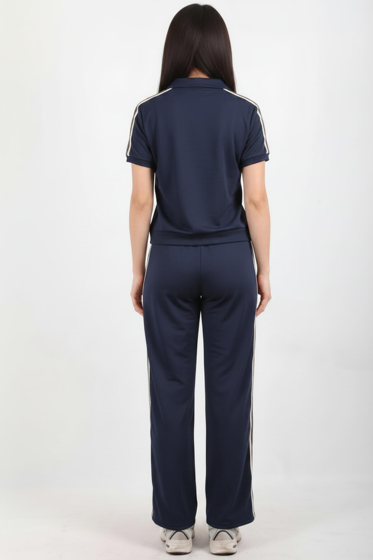 Set Met Halve Rits En Zijstreep — Marineblauw