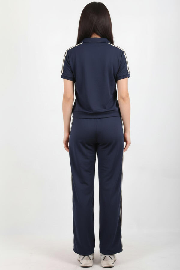 Set Met Halve Rits En Zijstreep — Marineblauw