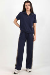 Ensemble Demi‑Zip Avec Bande Latérale — Bleu Marine