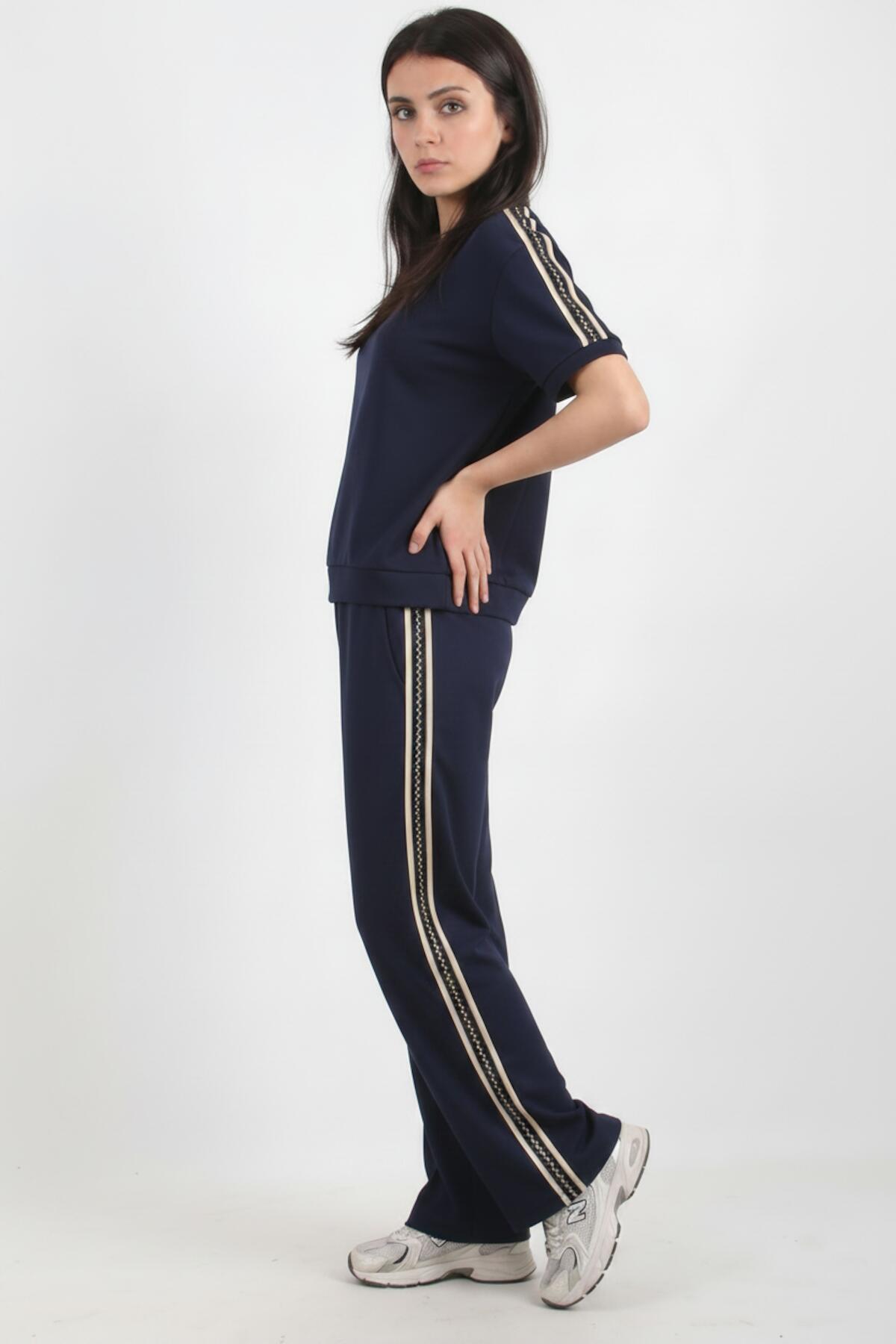 Set Met Halve Rits En Zijstreep — Marineblauw