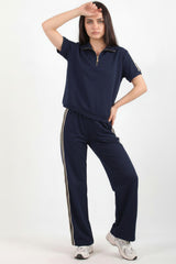 Ensemble Demi‑Zip Avec Bande Latérale — Bleu Marine