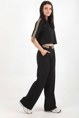 Ensemble Deux Pièces Pantalon Large Avec Bande Ceinture — Noir