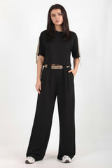 Ensemble Deux Pièces Pantalon Large Avec Bande Ceinture — Noir