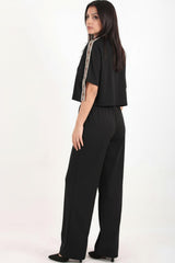 Ensemble Deux Pièces Pantalon Large Avec Bande Ceinture — Noir
