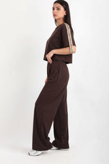 Ensemble Deux Pièces Pantalon Large Avec Bande Ceinture — Marron