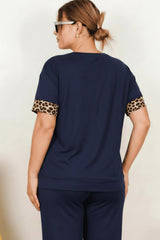 Ensemble Short Manches Courtes Imprimé Léopard Grande‑Taille — Bleu Marine