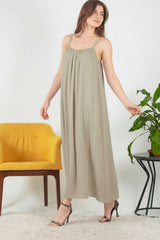 Robe Midi En Voile Italien À Fines Bretelles — Kaki