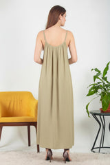 Robe Midi En Voile Italien À Fines Bretelles — Kaki