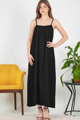 Robe Midi En Voile Italien À Fines Bretelles — Noir