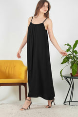 Robe Midi En Voile Italien À Fines Bretelles — Noir