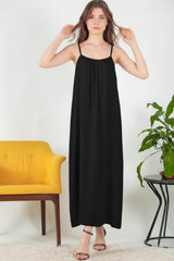 Robe Midi En Voile Italien À Fines Bretelles — Noir
