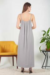Robe Midi En Voile Italien À Fines Bretelles — Gris