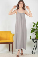 Robe Midi En Voile Italien À Fines Bretelles — Gris