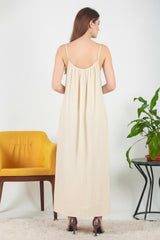 Robe Midi En Voile Italien À Bretelles Nouées — Crème