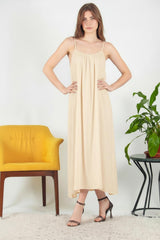 Robe Midi En Voile Italien À Bretelles Nouées — Crème