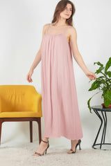Robe Midi En Voile Italien À Bretelles Nouées — Rose