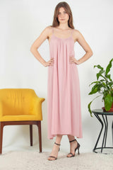 Robe Midi En Voile Italien À Bretelles Nouées — Rose