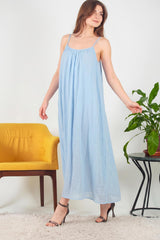 Robe Midi En Voile Italien À Bretelles Nouées — Bleu