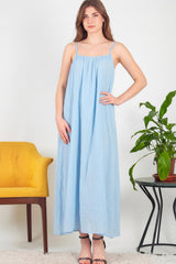 Robe Midi En Voile Italien À Bretelles Nouées — Bleu