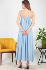 Robe Midi En Voile Italien À Bretelles Nouées — Bleu
