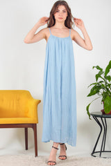 Robe Midi En Voile Italien À Bretelles Nouées — Bleu