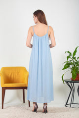 Robe Midi En Voile Italien À Bretelles Nouées — Bleu