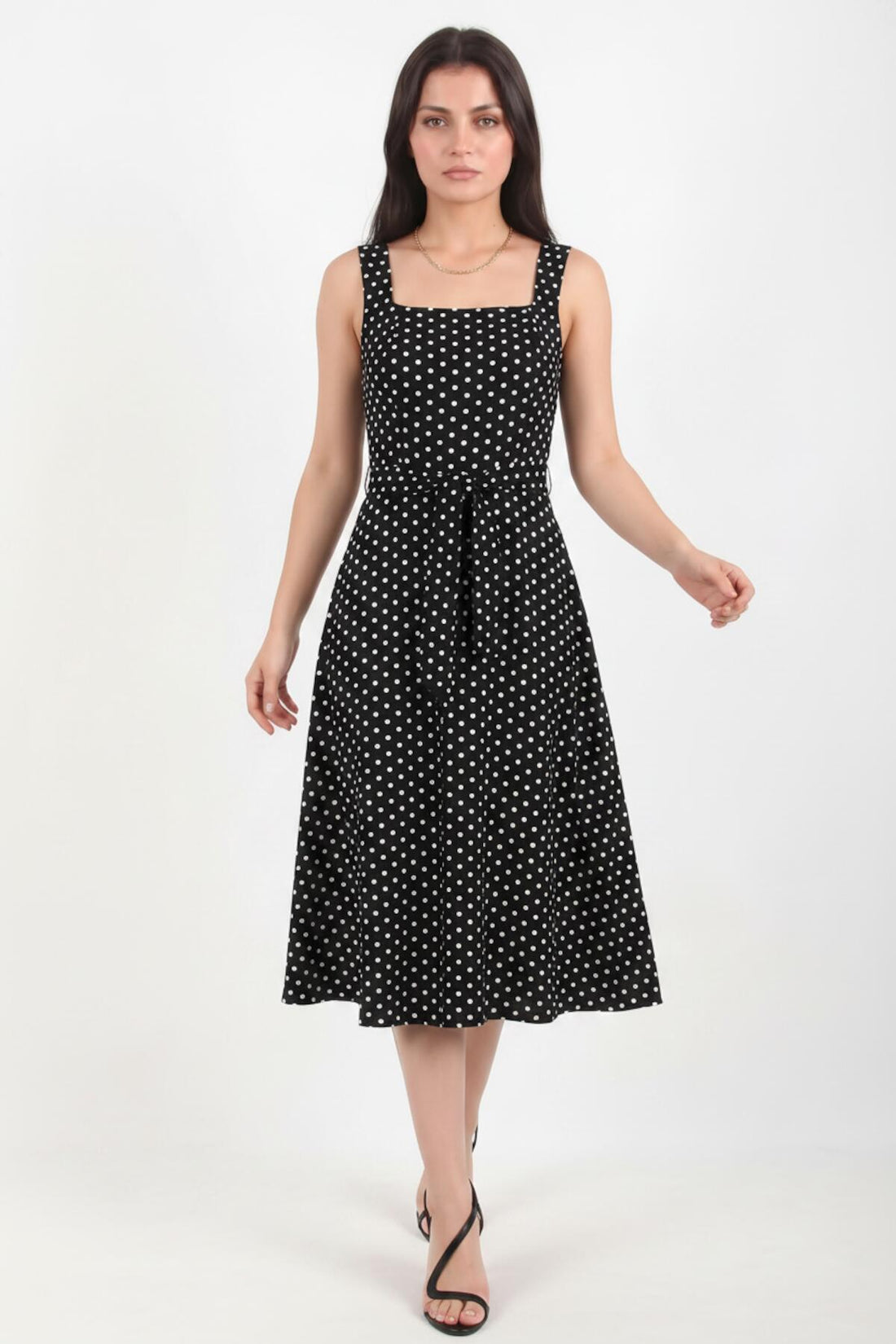 Wide‑Strap Polka‑Dot Dress — Black