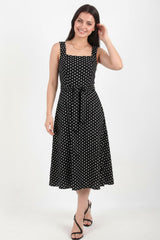 Wide‑Strap Polka‑Dot Dress — Black