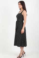 Wide‑Strap Polka‑Dot Dress — Black