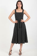Wide‑Strap Polka‑Dot Dress — Black