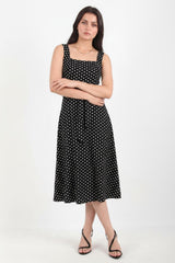 Wide‑Strap Polka‑Dot Dress — Black