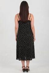 Robe À Fines Bretelles À Pois — Noir