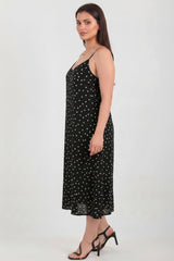 Robe À Fines Bretelles À Pois — Noir
