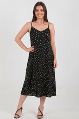 Robe À Fines Bretelles À Pois — Noir