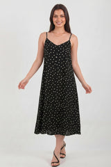Robe À Fines Bretelles À Pois — Noir