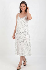 Robe À Fines Bretelles À Pois — Écru