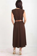 Robe Avec Épaulettes Et Taille Élastiquée Fine — Marron