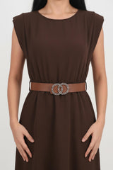 Robe Avec Épaulettes Et Taille Élastiquée Fine — Marron