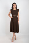 Robe Avec Épaulettes Et Taille Élastiquée Fine — Marron